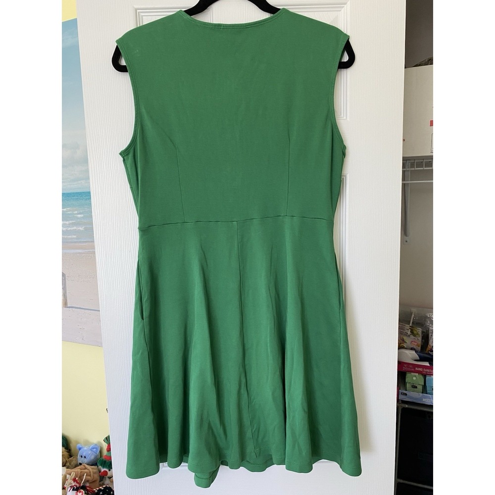 NEW YORK & COMPANY Emerald Green Fit Flare Skater Dress Zip Front Cotton Large